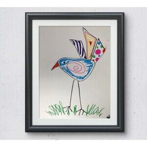 WS original color bird art 14X11 modern expressionist abstract painting